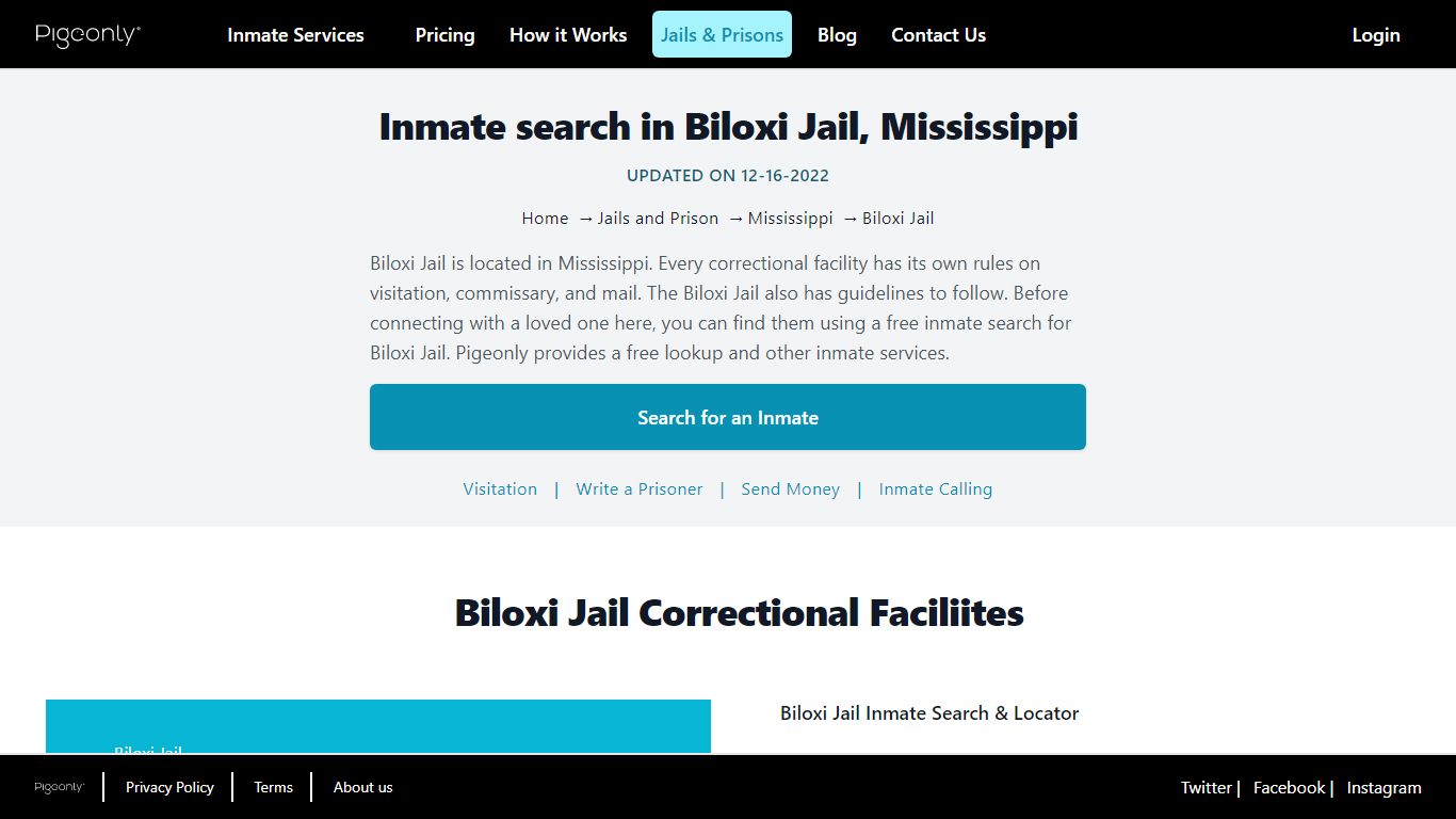 Inmate Search Biloxi Jail, Mississippi | Pigeonly